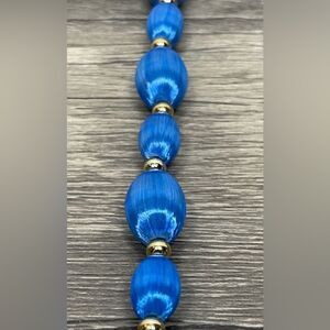 Stunning VINTAGE Satin Thread-Wrapped Bead Necklace-Light Blue. 31 in. EUC.